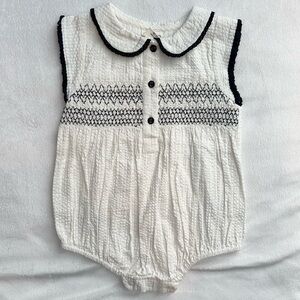 Viverano Organics Robin Seersucker Smocked Bubble Romper Baby Girl 12/18M Ivory